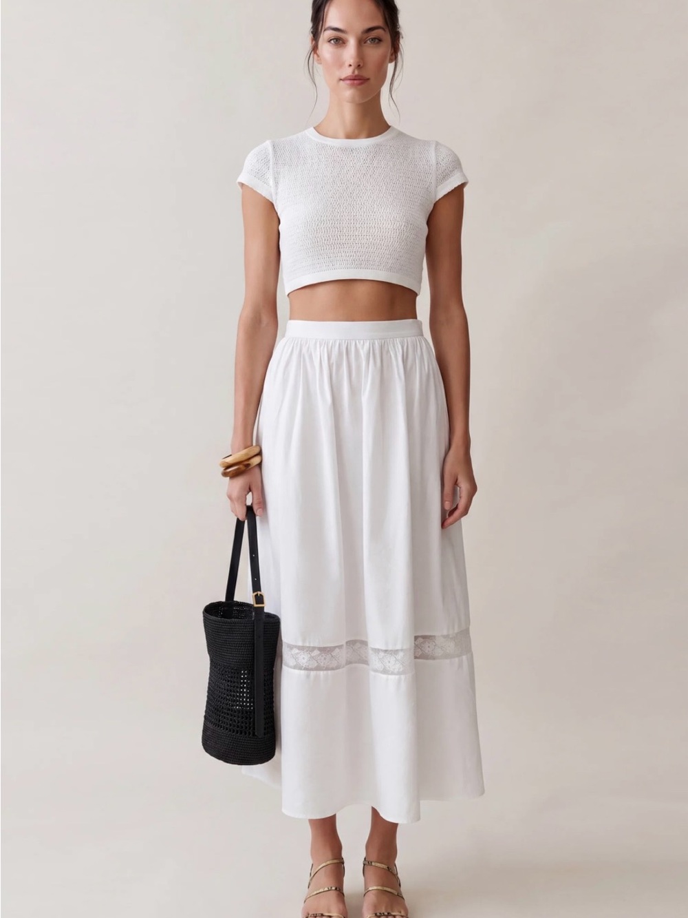 FEW MODA o.p.t COTTON  Midi Skirt with Lace Insert - Women's Skirt